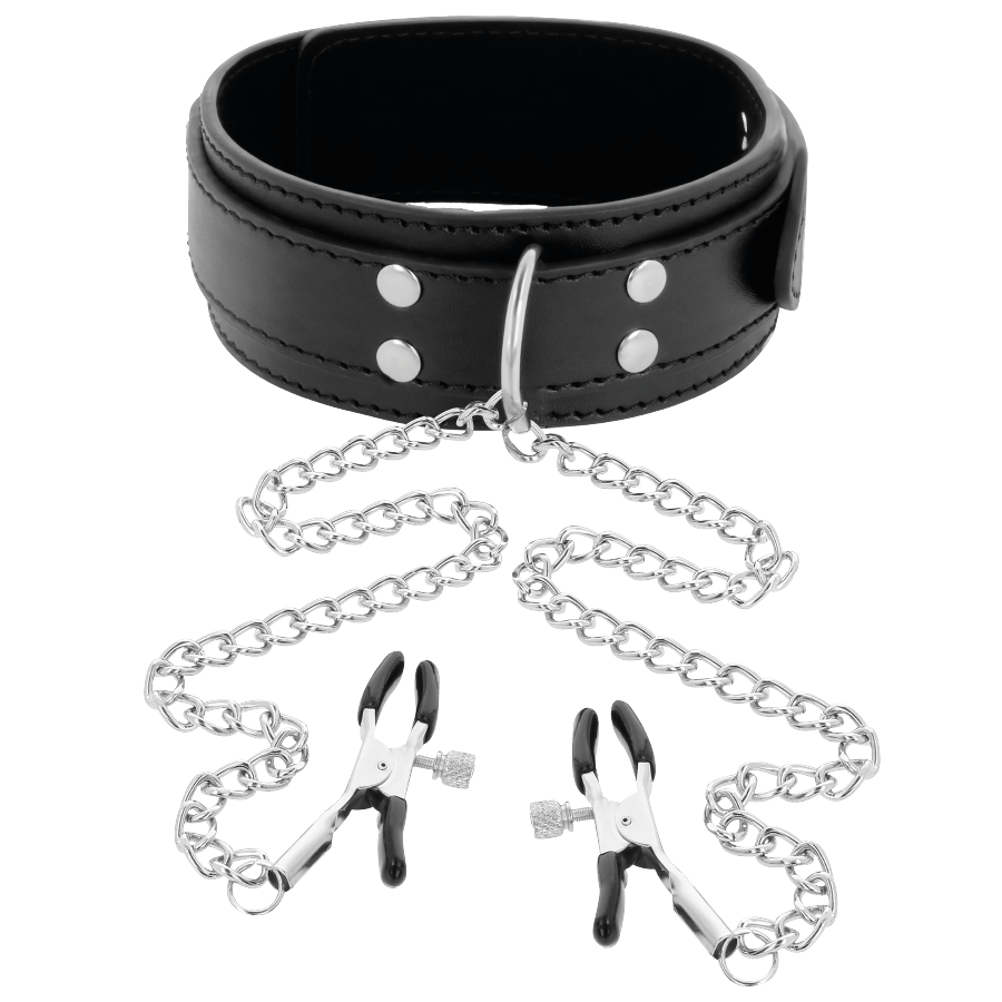 DARKNESS COLLAR WITH NIPPLE CLAMPS BLACK